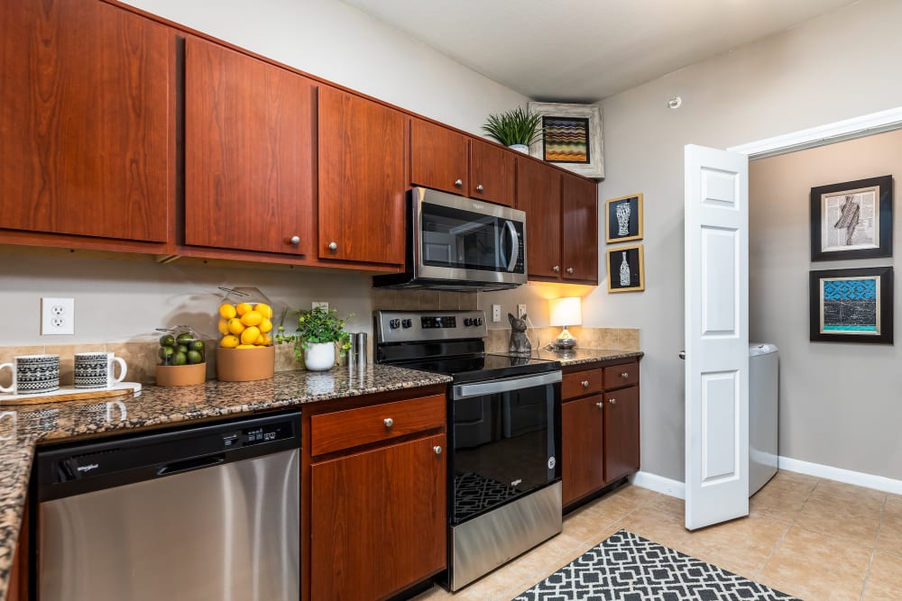 Modern kitchen at The Abbey at Grande Oaks in San Antonio, Texas