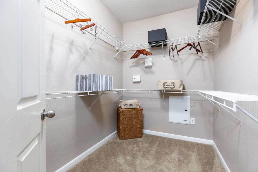 Walk-in closet at The Abbey at Grande Oaks in San Antonio, Texas