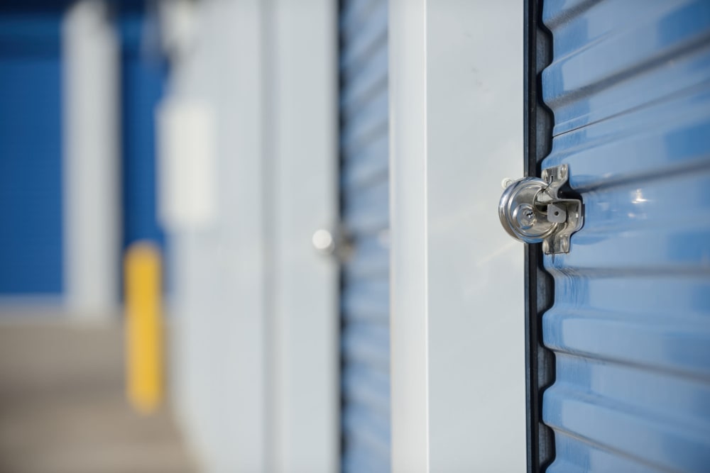 A locked outdoor storage unit at Apple Self Storage - Richmond Hill in Richmond Hill, Ontario