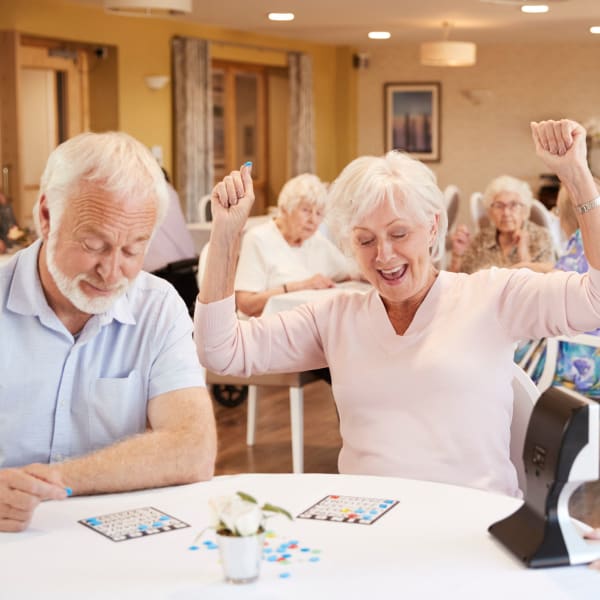 Residents playing bingo at Pacifica Senior Living Fresno in Fresno, California.