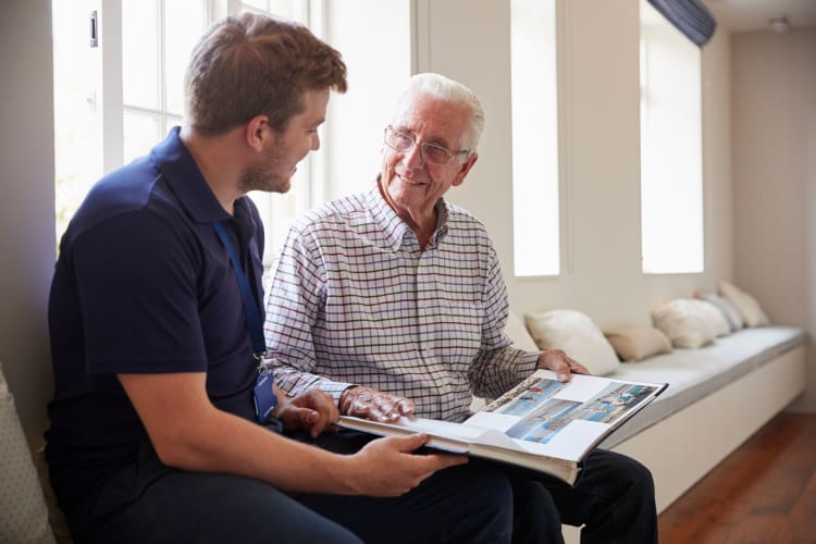 Memory Care Resident with Team member at BPM Senior Living