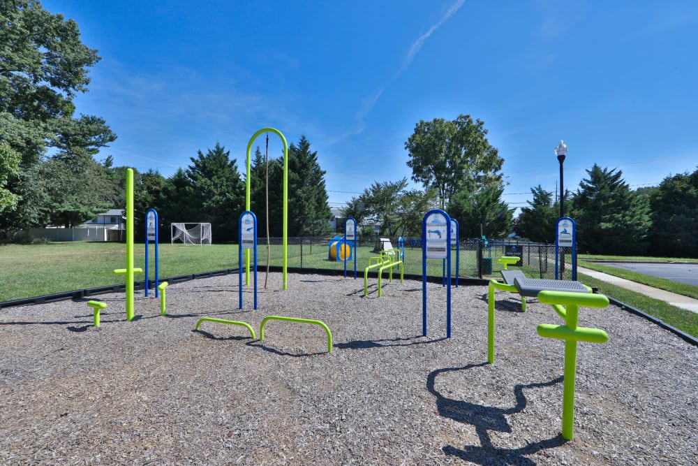Outdoor fitness equipment at Penfield Village Apartments in Penfield, New York
