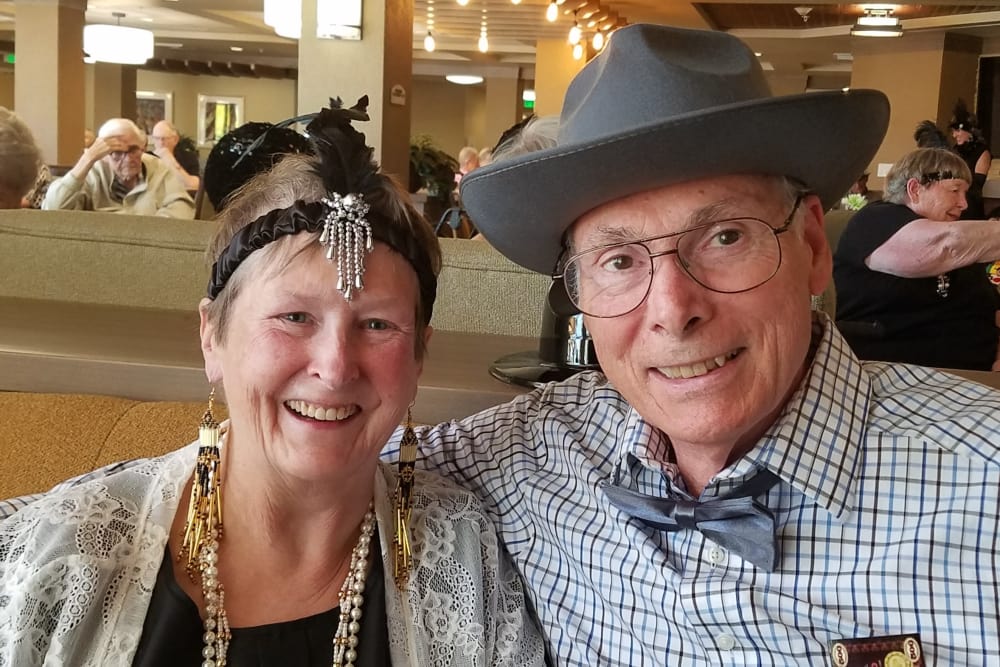 A couple dressed up for an event at Merrill Gardens at Anthem in Anthem, Arizona. 