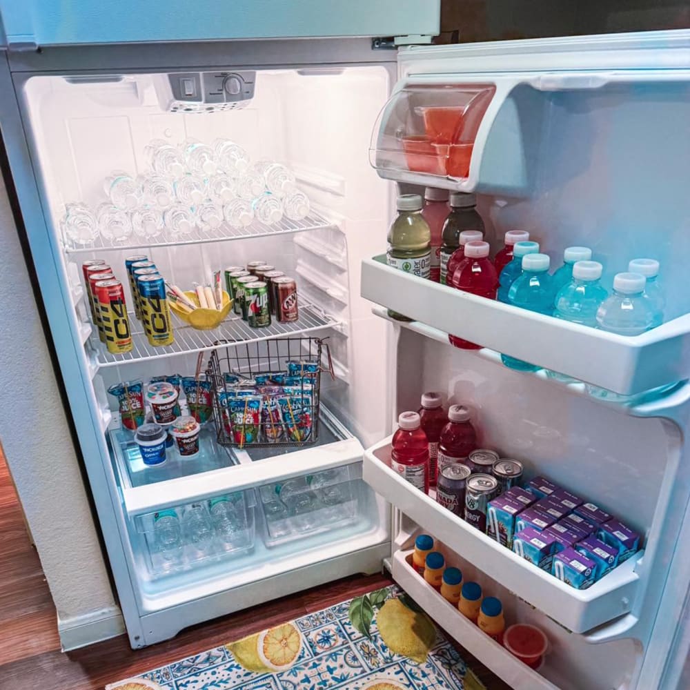 Full refrigerator with drinks at Commons on Kinnear in Columbus, Ohio