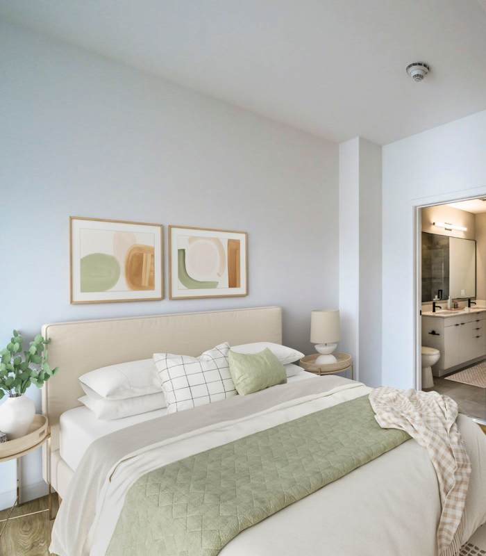 Furnished bedroom in an apartment at The Residences at Christina Landing in Wilmington, Delaware