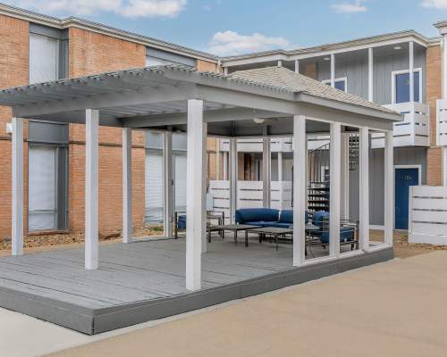 Community patio at Bay House in Houston, Texas