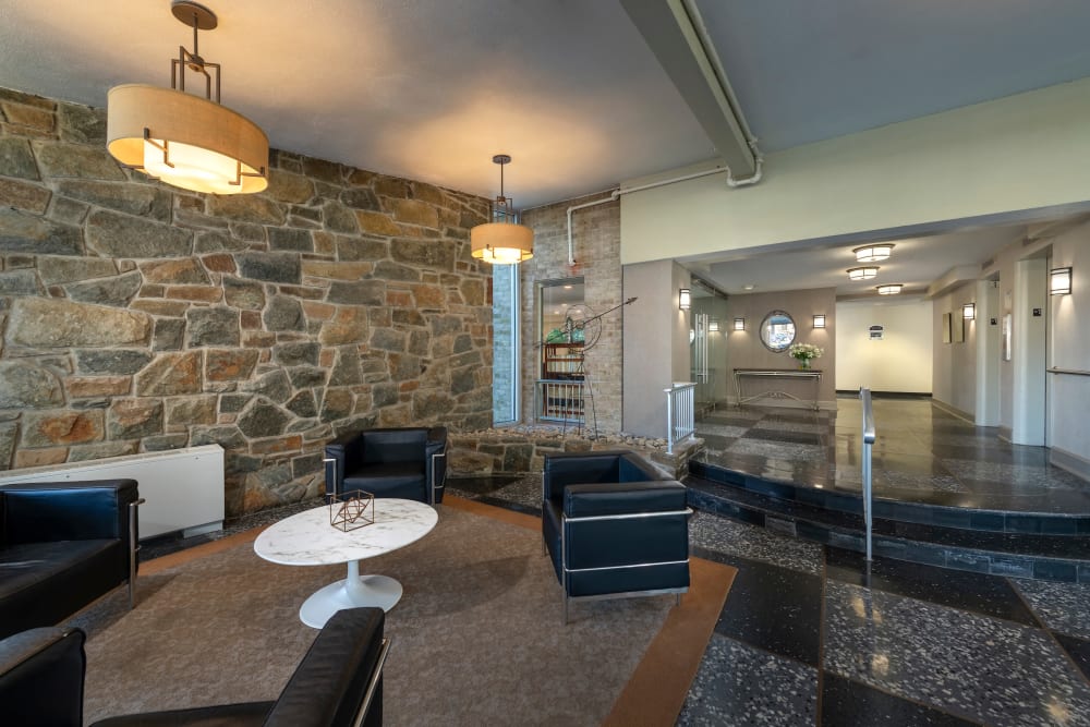 Sleek lobby at Ruxton Tower in Towson, Maryland