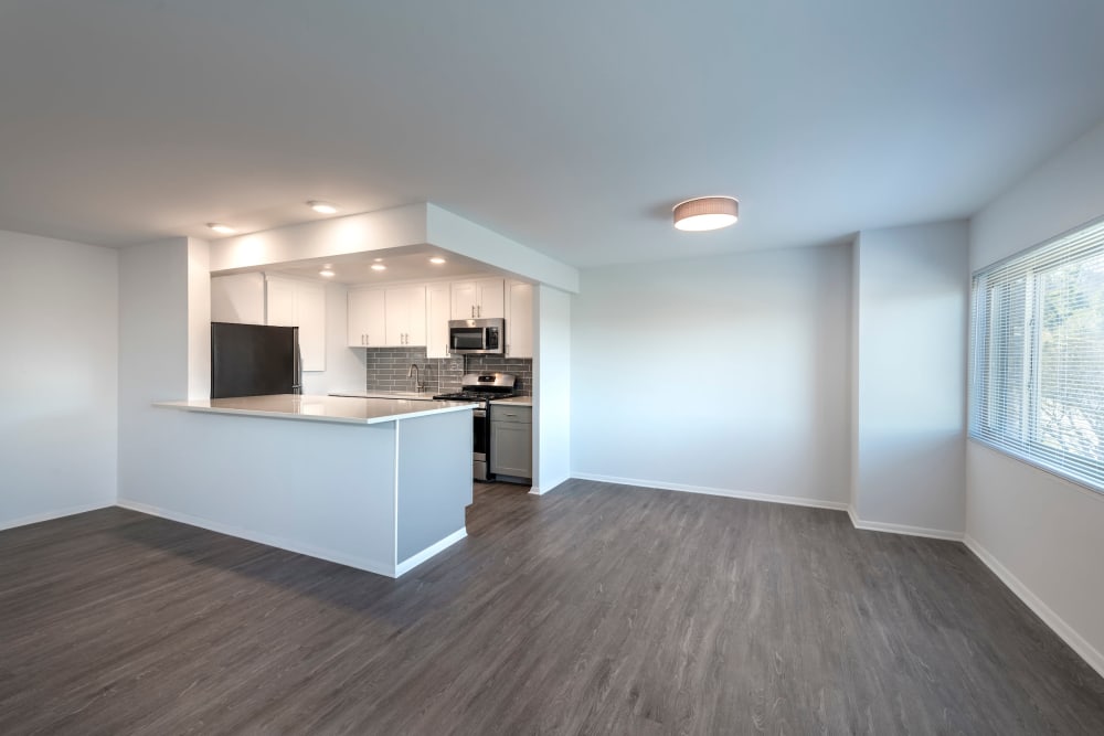 Model apartment with plank flooring at Ruxton Tower in Towson, Maryland