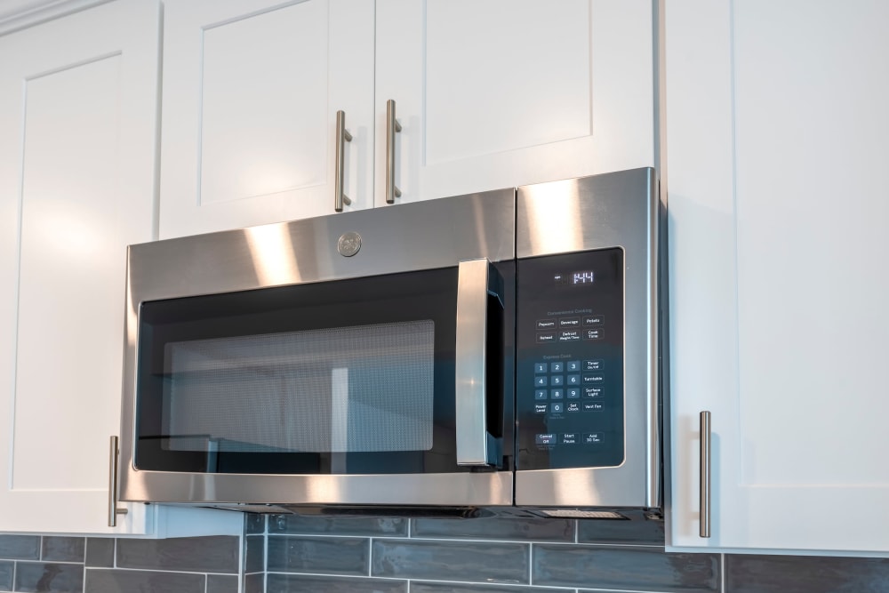 Built in stainless-steel microwave at Ruxton Towers in Towson, Maryland