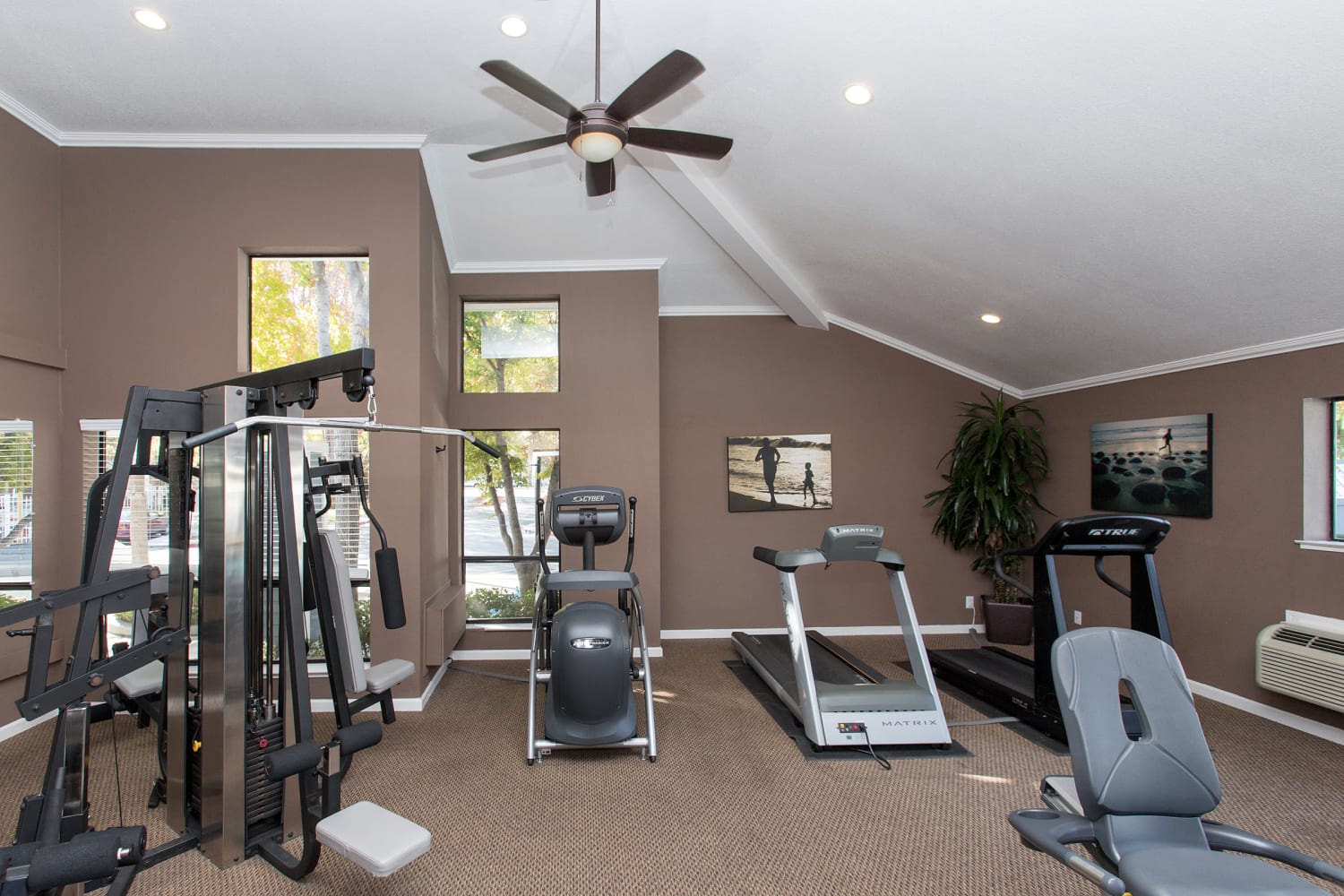 Expansive fitness center with plenty of machines at Amber Court in Fremont, California