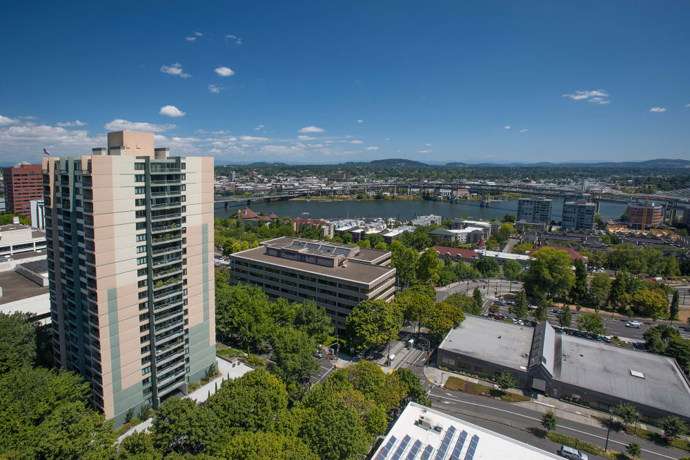 Exterior view of Harrison Tower in Portland, Oregon