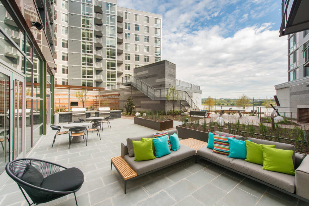 Outdoor seating at Riverfront Phase 1