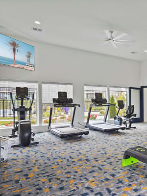 Fitness center at Center 301 Apartments in Belton, Missouri