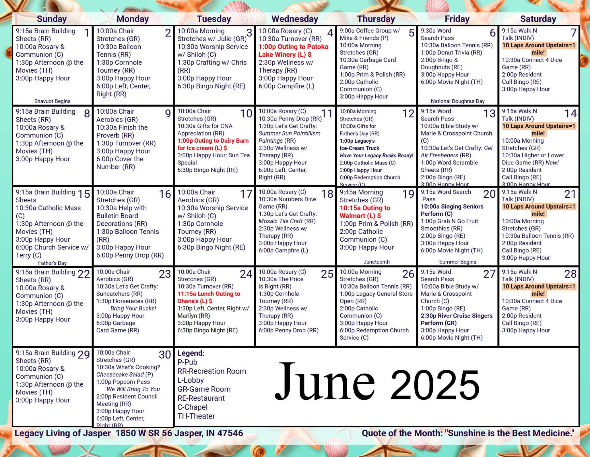 June Calendar at Legacy Living Jasper in Jasper, Indiana