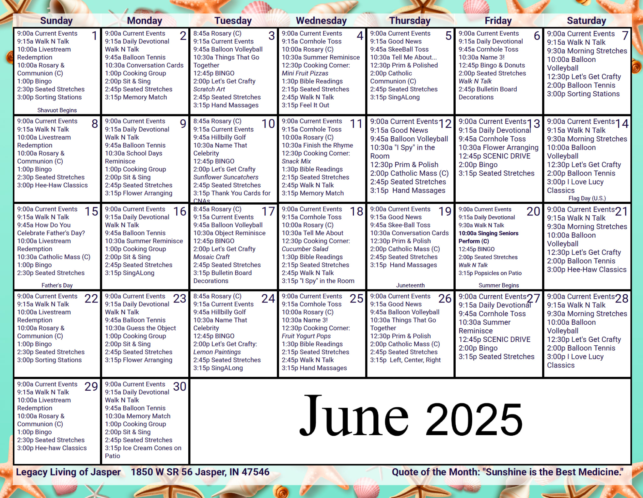 June Calendar at Legacy Living Jasper in Jasper, Indiana