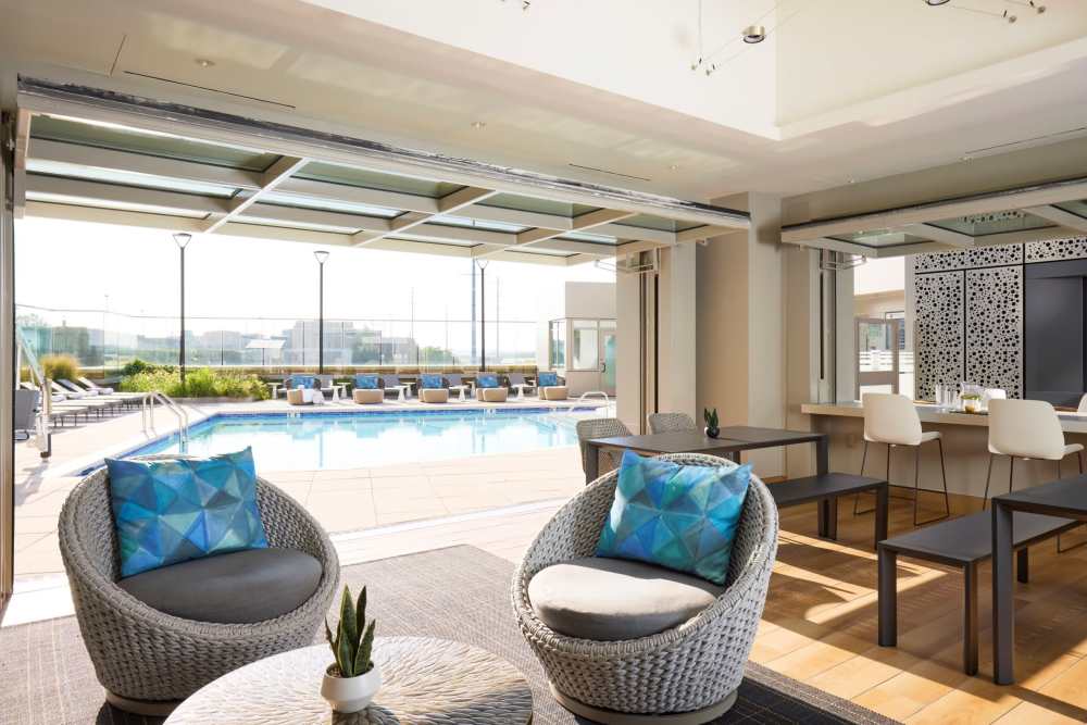 Indoor/Outdoor Pavilion and Swimming Pool | Meridian 225 at Eisenhower Station | Luxury Alexandria VA Apartments