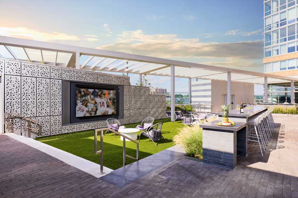 3rd Floor Plaza With Outdoor Movie Wall | Meridian 2250 at Eisenhower Station | Luxury Alexandria VA Apartments