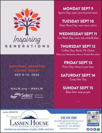 Inspiring Generations flyer at Lassen House Senior Living in Red Bluff, California. 