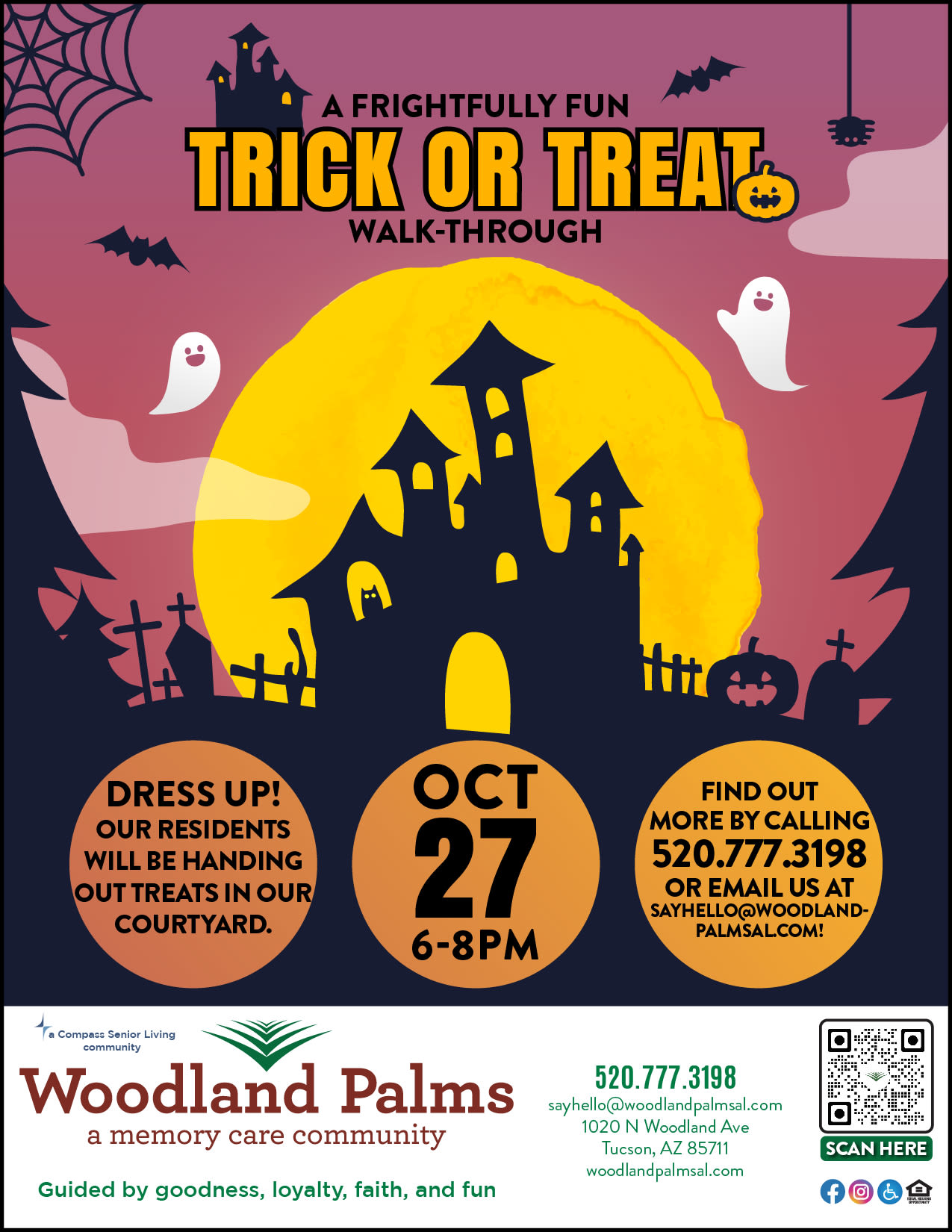 Trick Or Treat flyer at Woodland Palms Memory Care in Tucson, Arizona