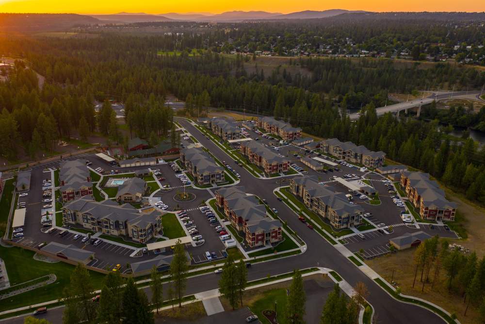 Aerial view of the community at Copper River in Spokane, Washington