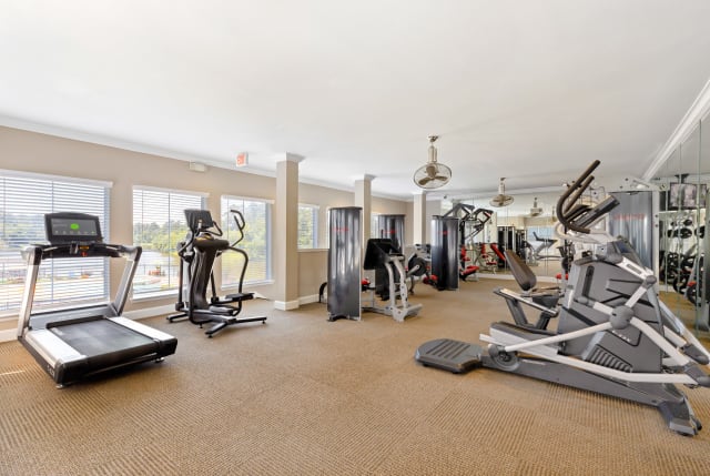 Enjoy apartments with a gym at The Abbey on Lake Wyndemere in The Woodlands, Texas