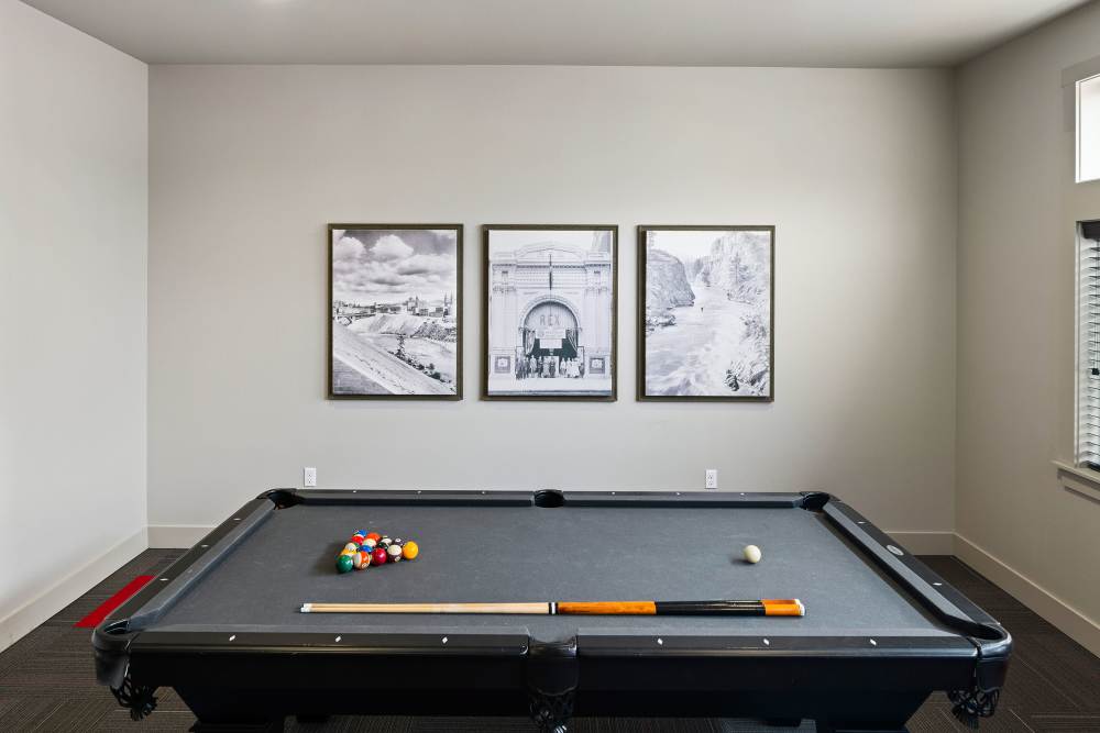 Community billiards room with pool table at Copper River in Spokane, Washington