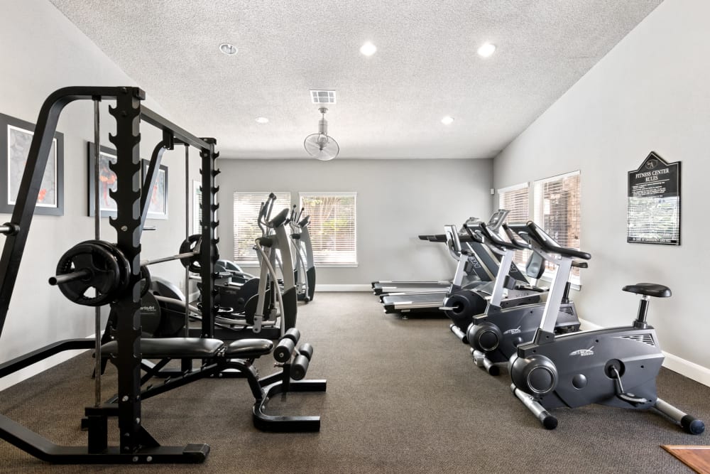 Fitness center at The Abbey At Enclave in Houston, Texas