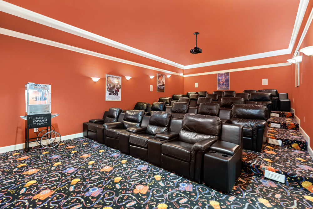 Resident movie theater room at The Abbey on Lake Wyndemere in The Woodlands, Texas