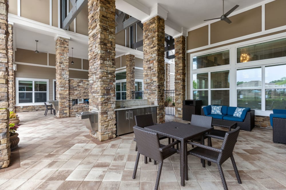 Seating in the resident  pool area at Lakeline at Bartram Park in Jacksonville, Florida