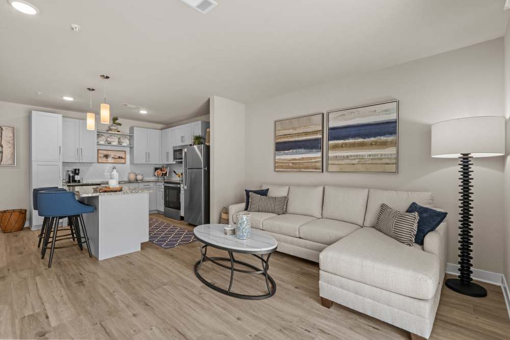 Comfortable living room at The Edison at Farrow Commons in North Myrtle Beach, South Carolina