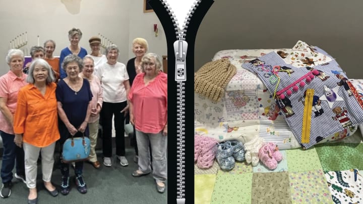 Quilting group of ladies of Trinity Lutheran Church with some of their creations