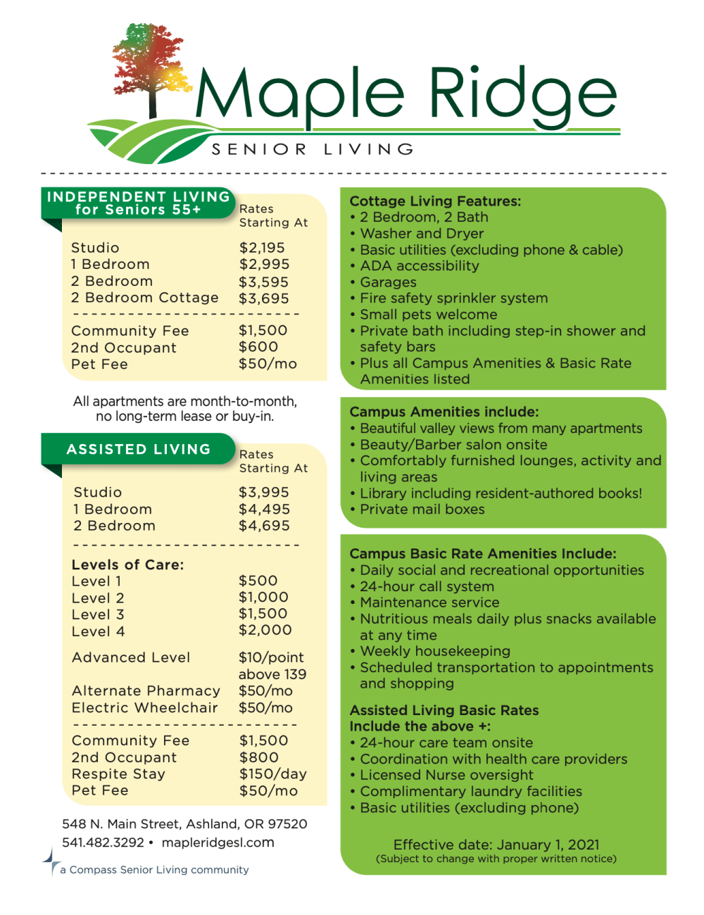 Maple Ridge Senior Living rates