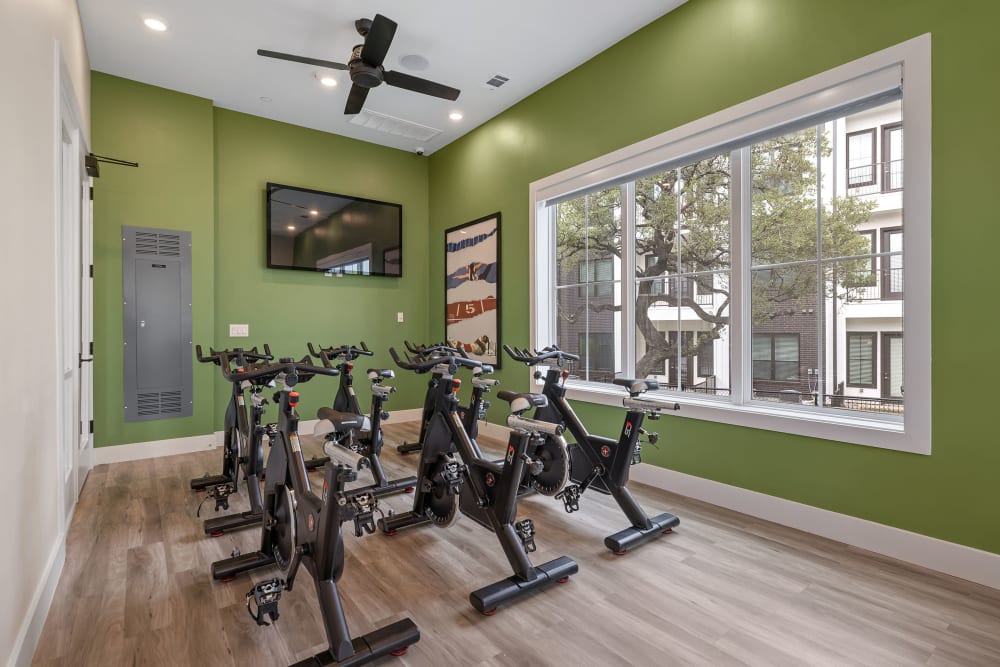 24/7 fitness center spin room at The Avery in Austin, Texas