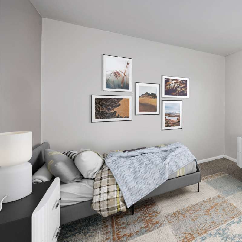 Modern bedroom with carpet flooring at Eden Brooke Townhomes in Columbus, Ohio