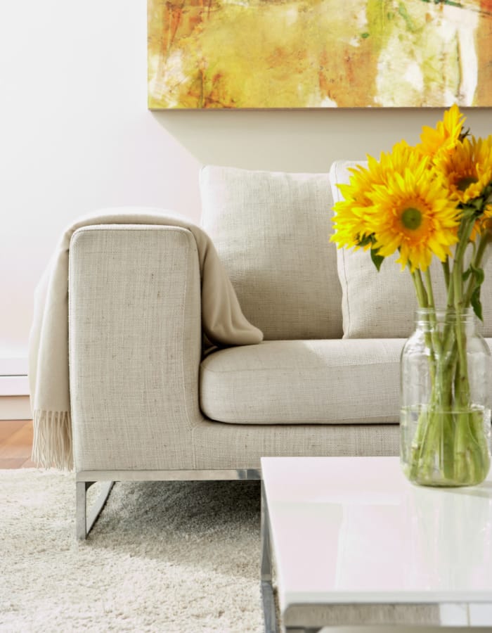 Living room at Widdicombe Place in Etobicoke, Ontario