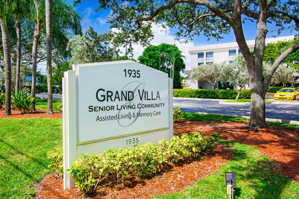Memorial sign at Grand Villa of Boynton Beach in Florida