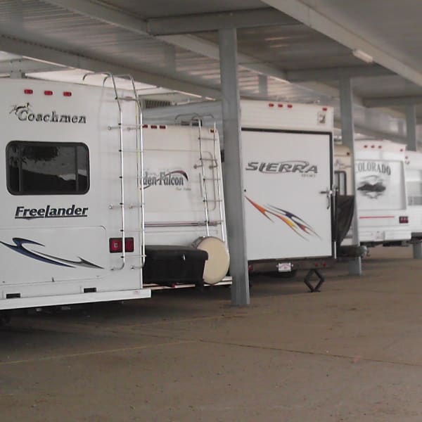 Covered RV storage at StorQuest RV and Boat Storage in Moreno Valley, California