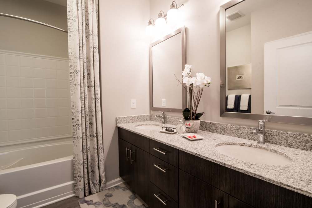 Bathroom with tub at Lodge at Croasdaile Farm in Durham. NC