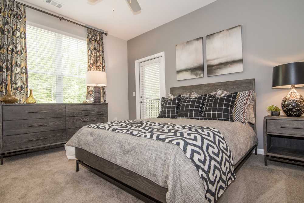 Bedroom with Large window at Lodge at Croasdaile Farm in Durham. NC