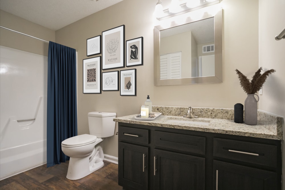 Full bathroom with a bathtub and shower combo at Magnolia Place Apartments in Franklin, Tennessee