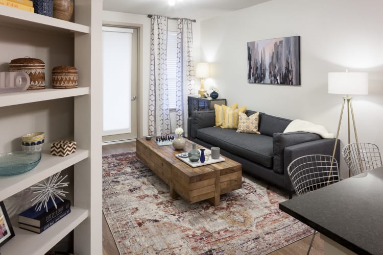 Modern decor in the living space of a model home at Regatta Sloan's Lake in Denver, Colorado