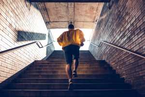 Resident running some stairs on his morning jog near Eden at Jefferson Crossing in Columbus, Ohio