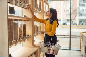 Resident woman shopping at a supermarket near Heatherwood Terrace in Mansfield, Ohio