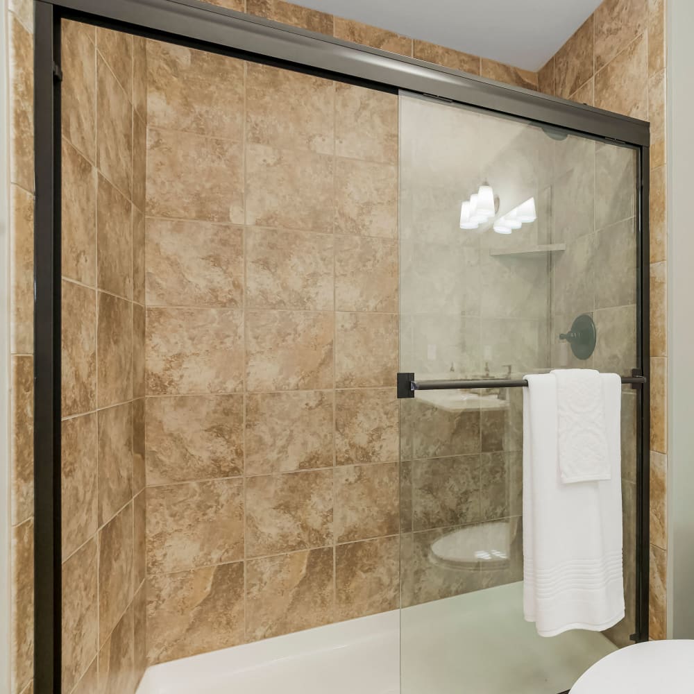 Bathroom shower at Prairie Pines in Shawnee, Kansas