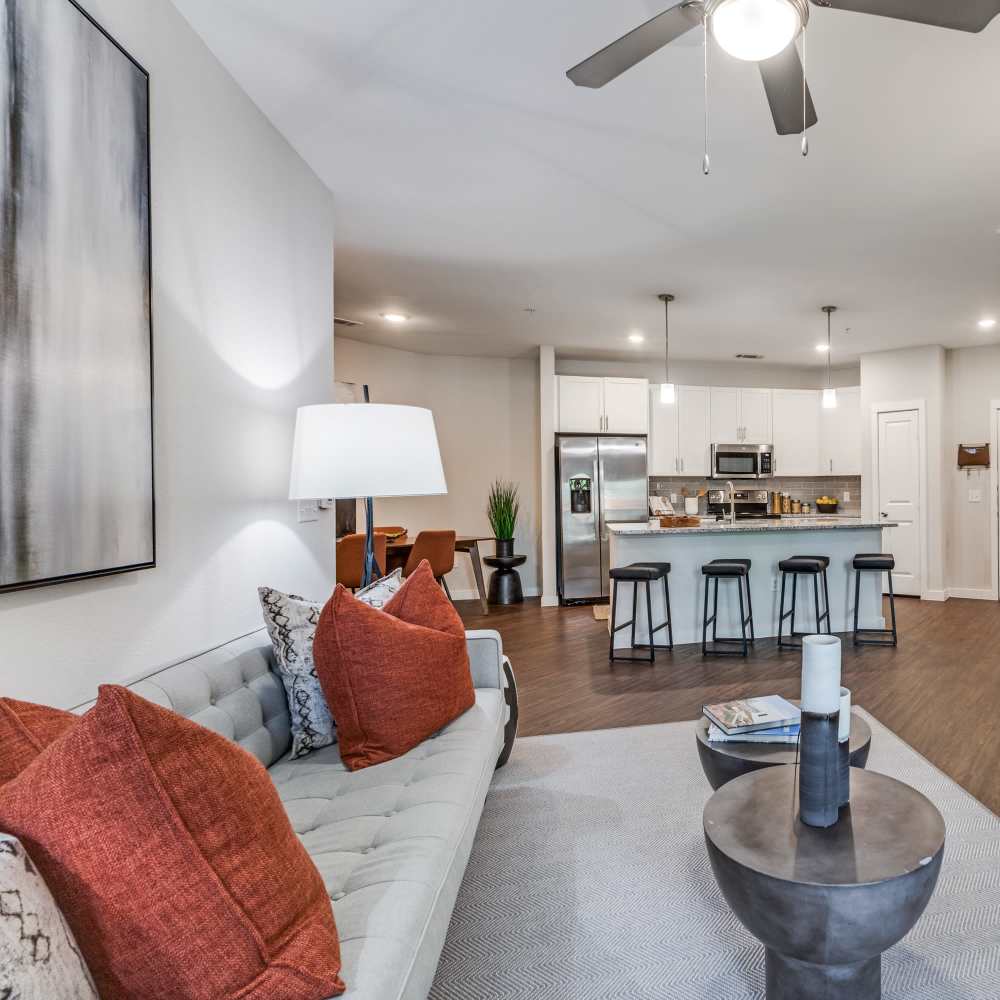 Cozy bedroom with fan and window at Skyline Trinity in Dallas, Texas