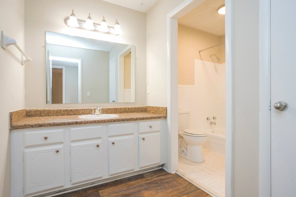 Nice double vanity in bathroom at Candlewood Apartment Homes in Nashville, Tennessee