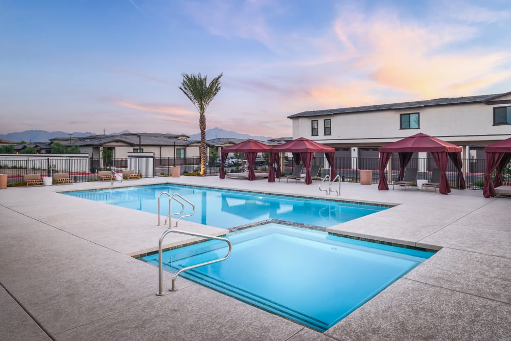 Poolside cabanas at Sanctuary on 51st in Laveen, Arizona