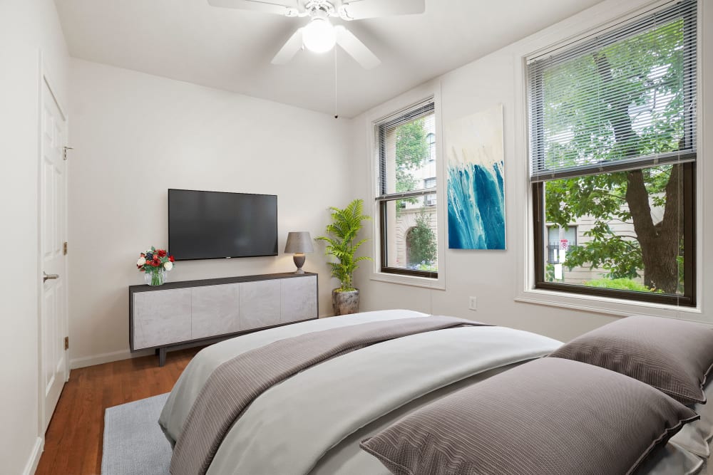 Modern bedroom in residence at Atrio Boston in Boston, Massachusetts