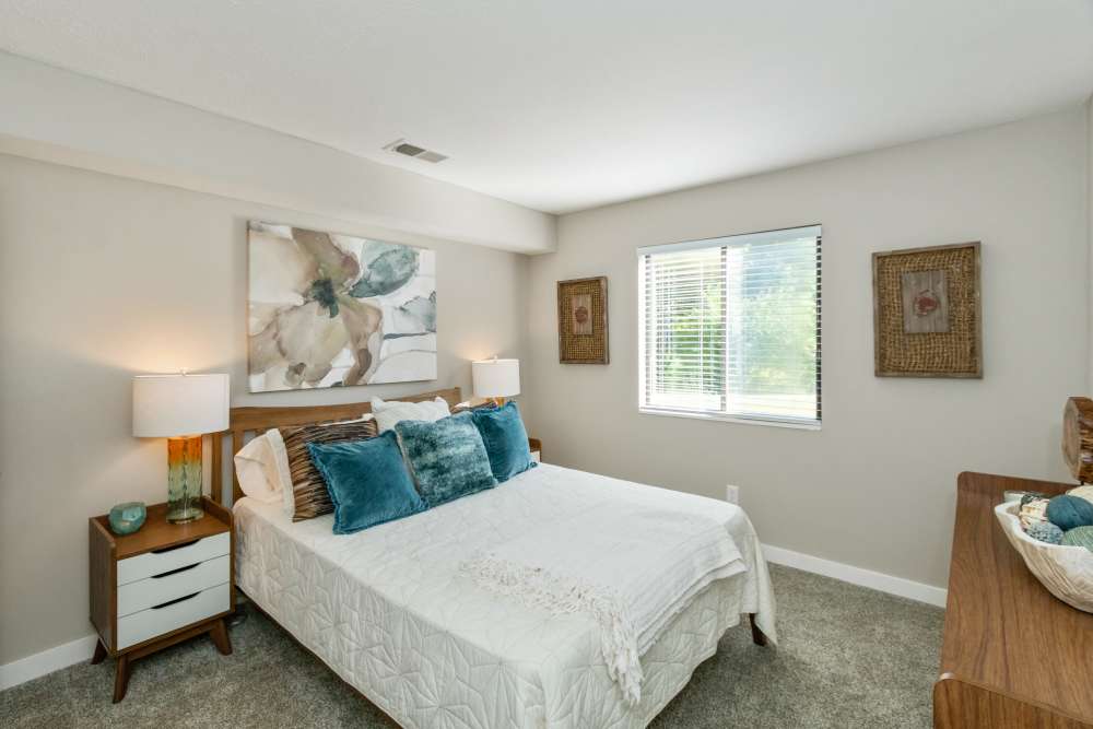 Model bedroom at Parkside at Castleton Square in Indianapolis, Indiana