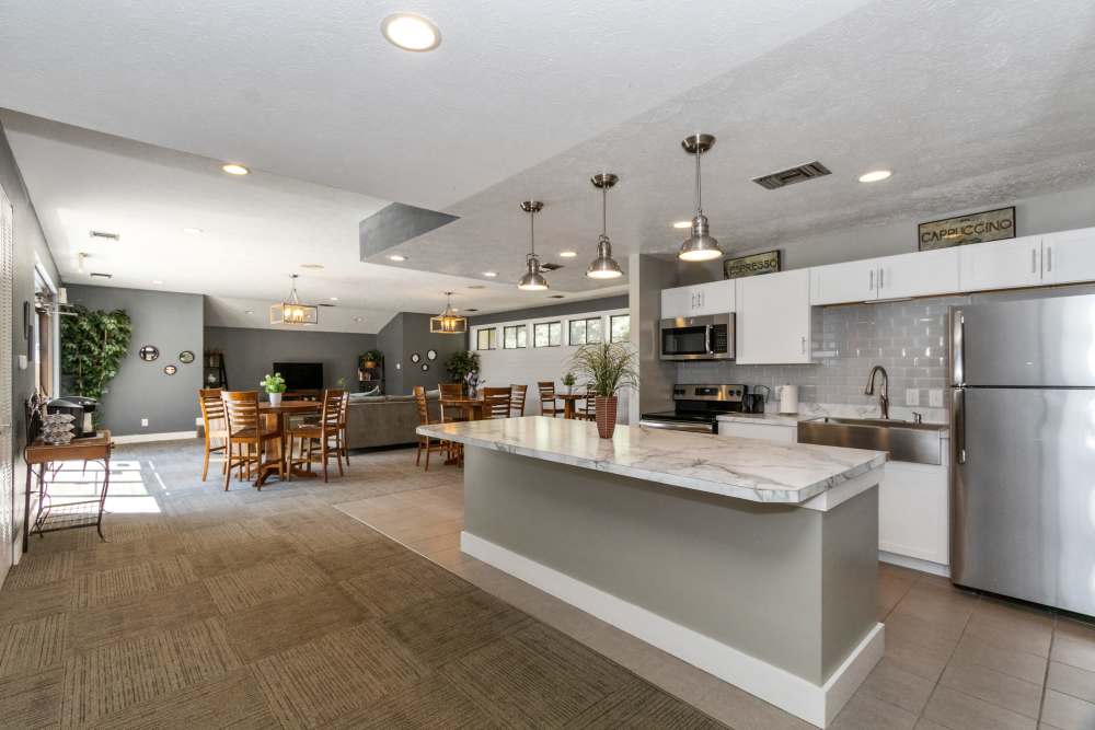 Modern kitchen in the clubhouse at Parkside at Castleton Square in Indianapolis, Indiana